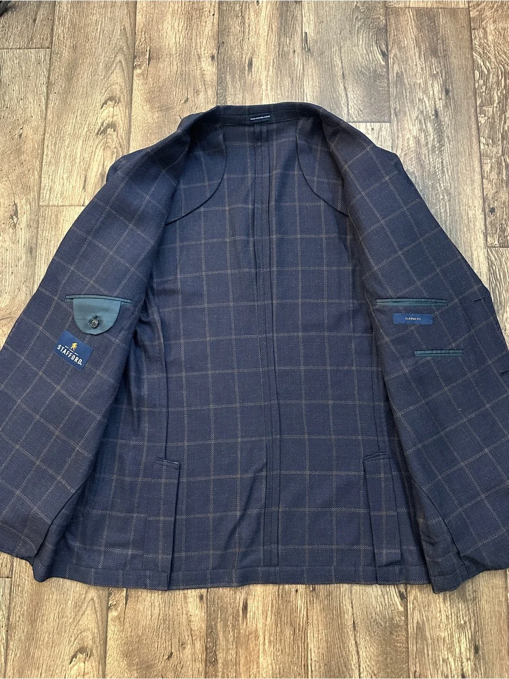 Stafford 60% Wool 40% Cotton Classic Fit Sport Coat Blazer Men’s 48 L Navy